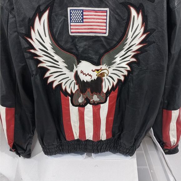 VINTAGE OSCAR PIEL! HOT BLACK GENUINE LEATHER, AMERICA BIKER/MOTO JACKET! SZ L - Picture 4 of 11